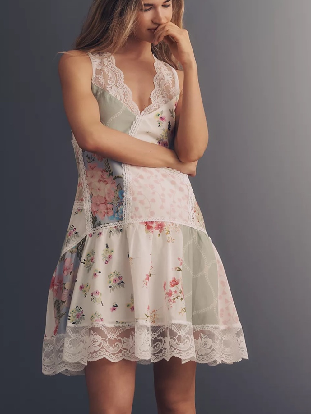 Maeve Drop-Waist Lace-Trim Mini Dress - Picture 1 of 6